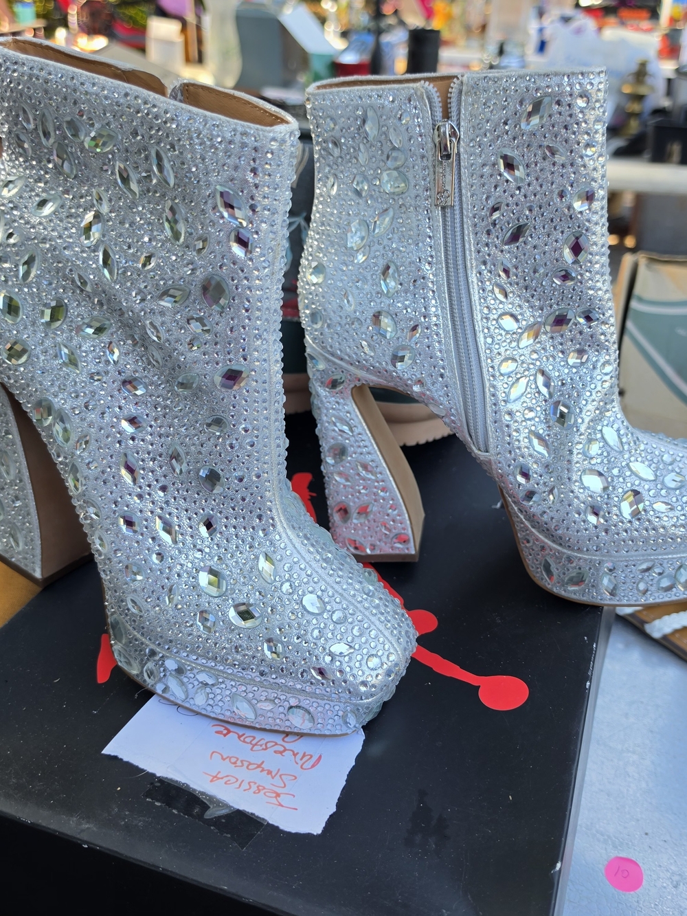 Silver Crystal Embellished Women's Ankle Boots Jessica Simpson
